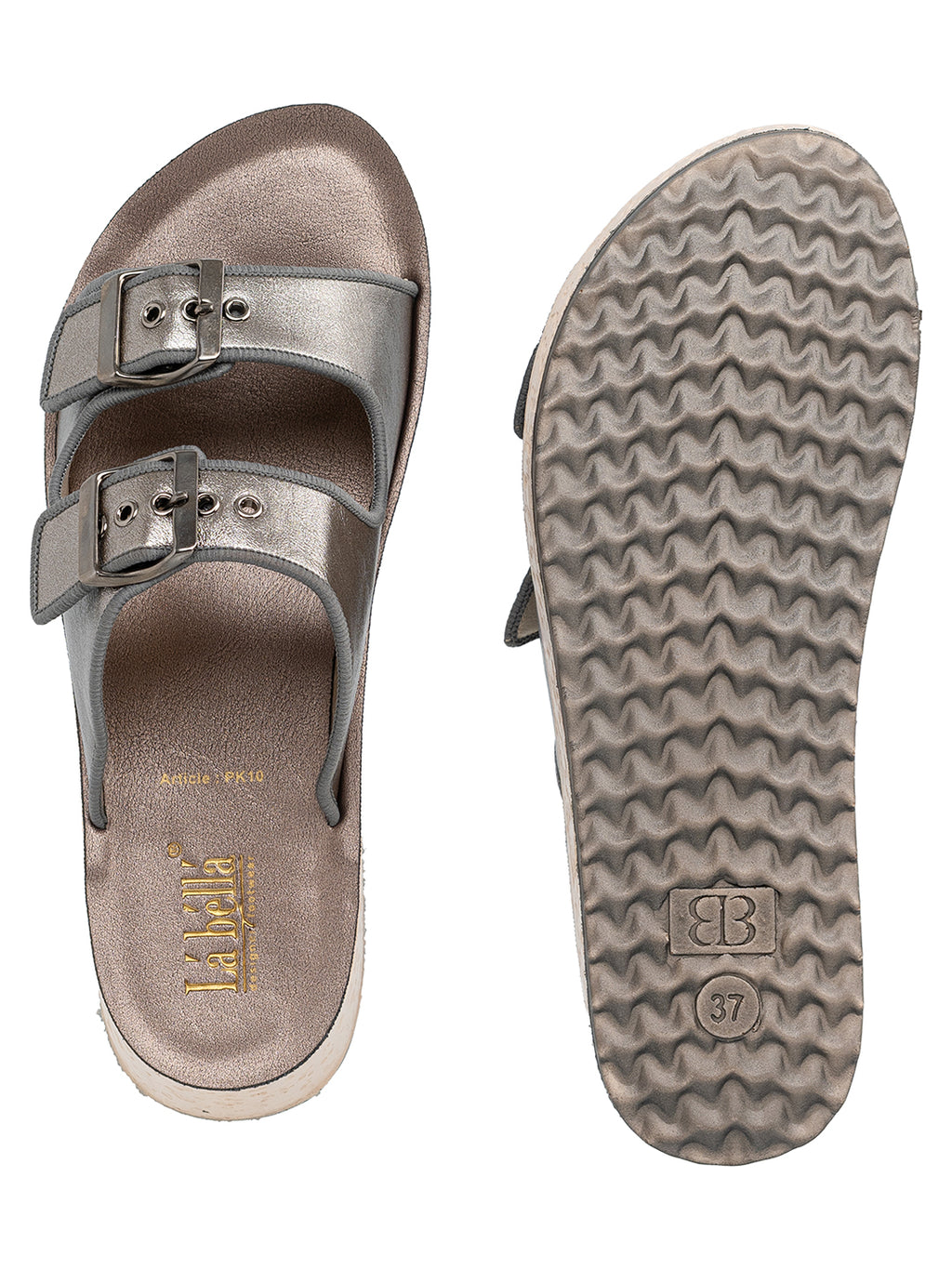 Metallic Finish Double-Strap Platform Sandals | Modern Women's Slides