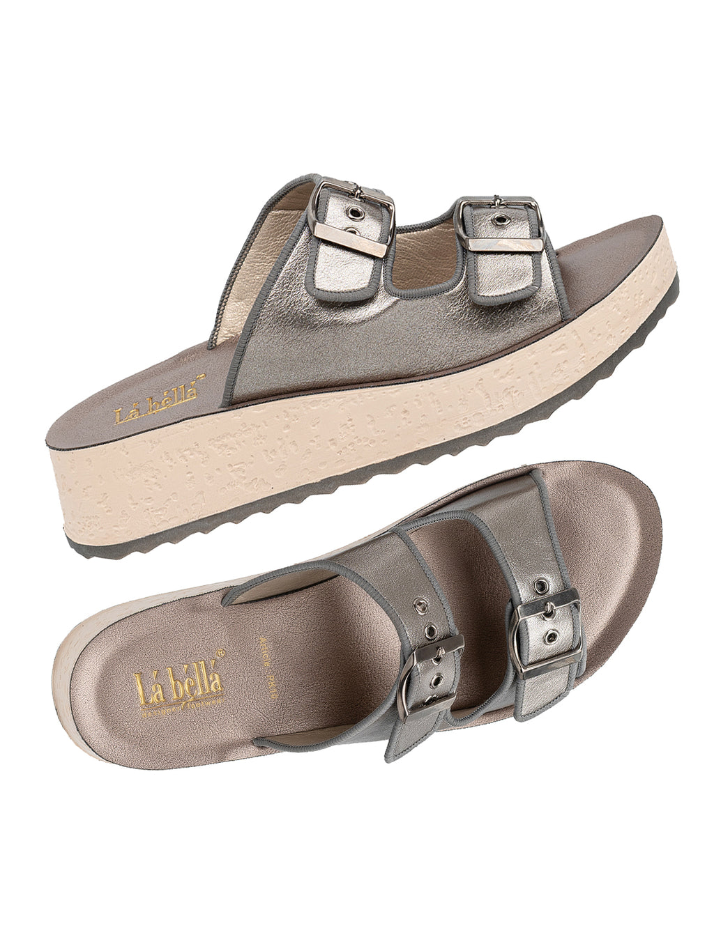 Metallic Finish Double-Strap Platform Sandals | Modern Women's Slides