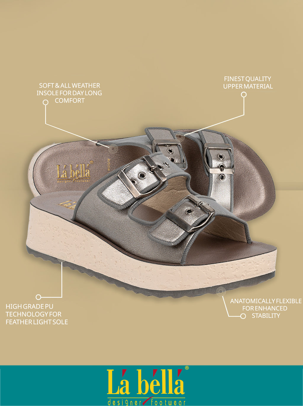 Metallic Finish Double-Strap Platform Sandals | Modern Women's Slides