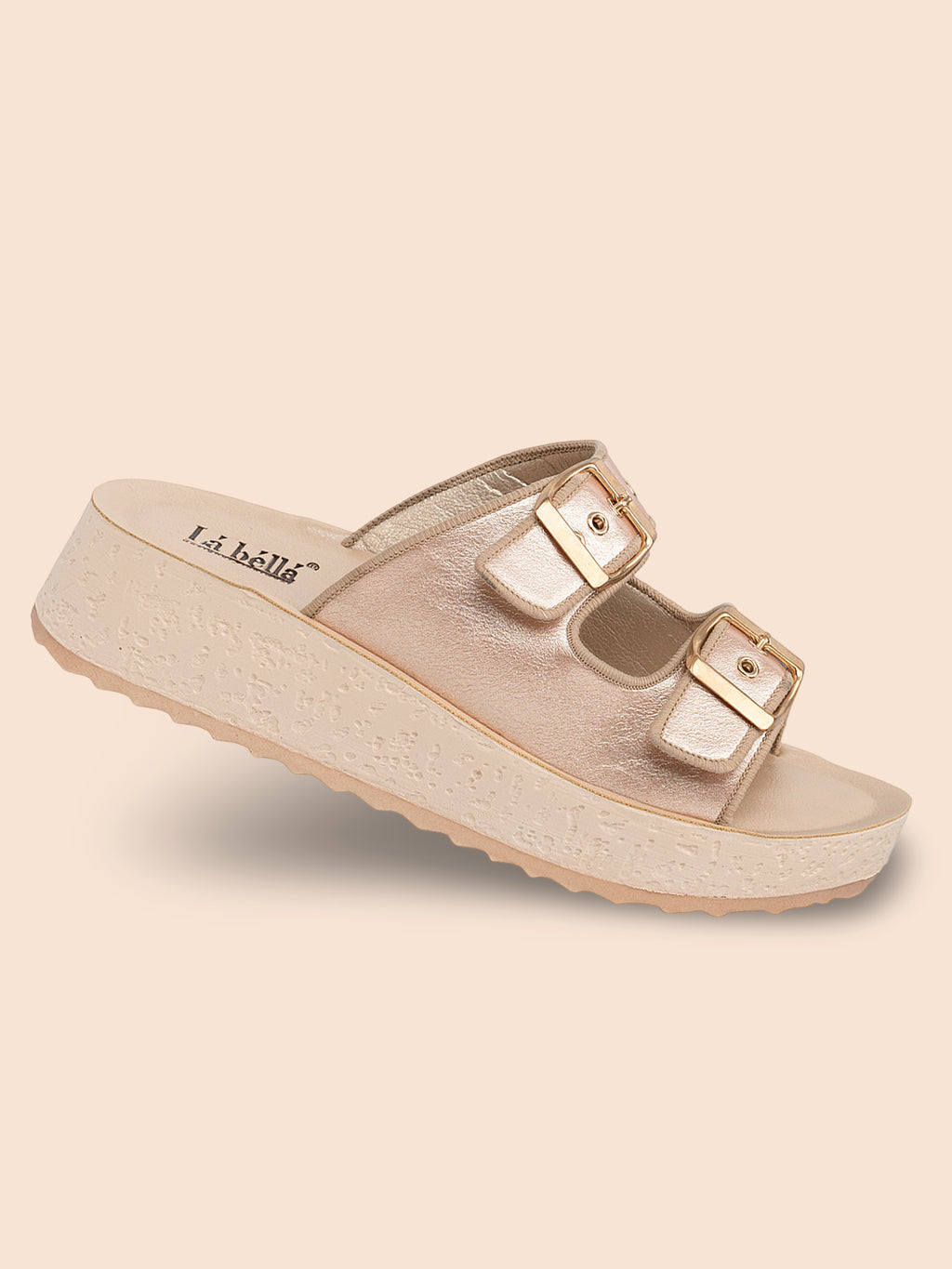 Metallic Finish Double-Strap Platform Sandals | Modern Women's Slides