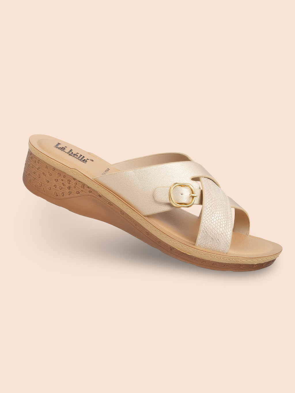 Snake-Texture Crossover Buckled Wedge Sandals | Women's Slides